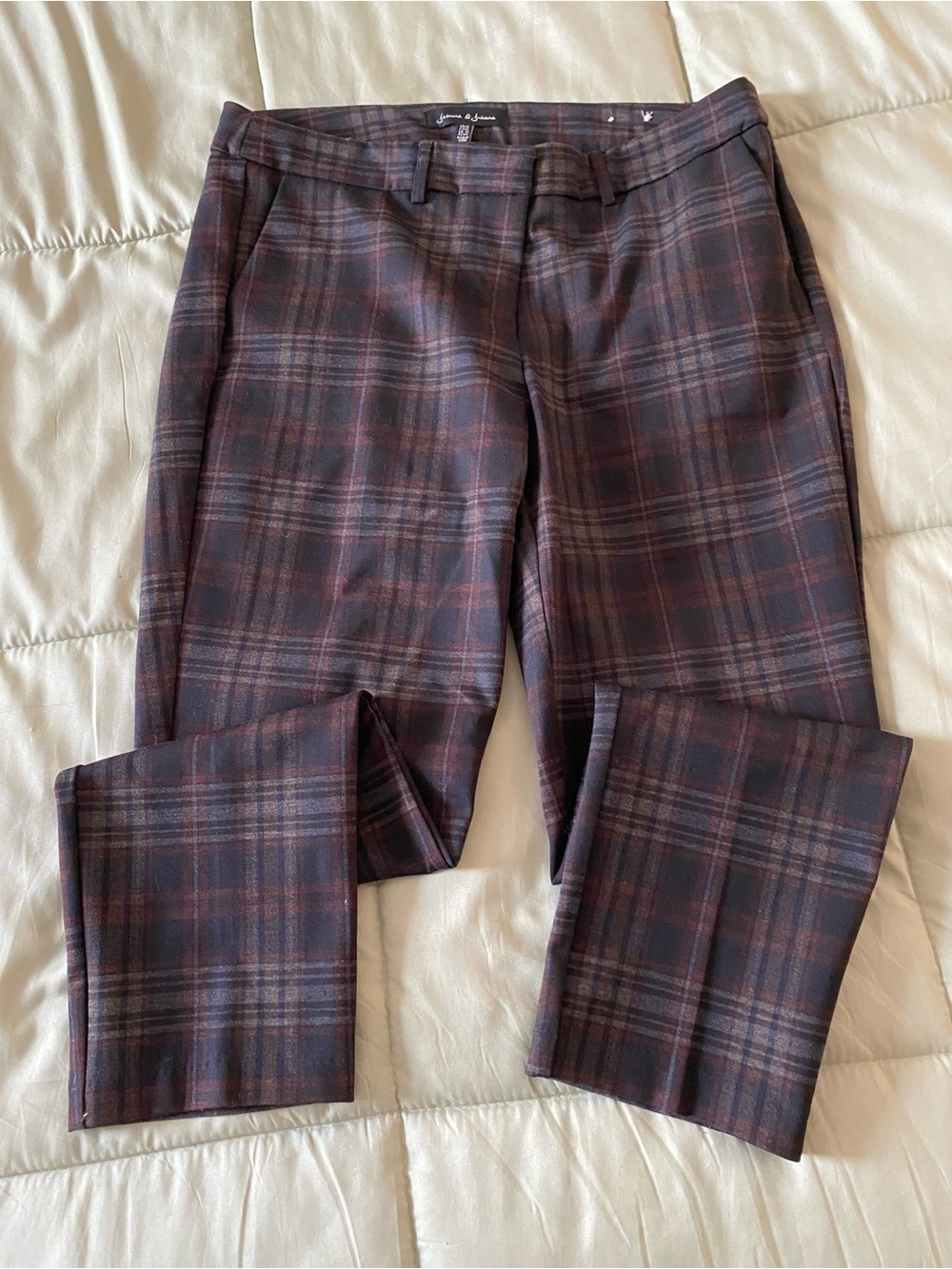 Brown and Black Skinny Plaid Dress Pants